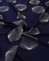 Tecido Viscose Acetinada Italiano Circulos Creme Preto e Azul Marinho Noite