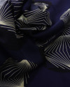 Tecido Viscose Acetinada Italiano Circulos Creme Preto e Azul Marinho Noite