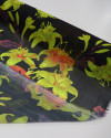 Tecido Crepe Chiffon Texturizado Italiano Lírios Amarelo Neon e Preto com Lurex