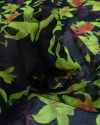 Tecido Crepe Chiffon Texturizado Italiano Lírios Amarelo Neon e Preto com Lurex