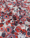 Tecido Tricoline Italiano Jardim de Portulacas Abstrato Azul, Vermelho e Branco