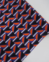 Tecido Viscose Italiano Geométrico Laranja, Preto e Azul