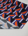 Tecido Viscose Italiano Geométrico Laranja, Preto e Azul
