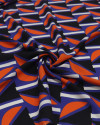 Tecido Viscose Italiano Geométrico Laranja, Preto e Azul