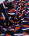 Tecido Viscose Italiano Geométrico Laranja, Preto e Azul