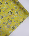 Tecido Crepe Silk Fino Italiano Flores em Batik Colorido e Amarelo Mostarda
