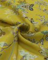 Tecido Crepe Silk Fino Italiano Flores em Batik Colorido e Amarelo Mostarda