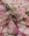 Tecido Crepe Chiffon Italiano Ramos e Flores Verde, Rosa e Bege