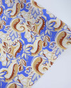 Tecido Viscose Texturizada Macro Arabescos e Folhagens Bege, Caramelo e Azul