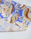 Tecido Viscose Texturizada Macro Arabescos e Folhagens Bege, Caramelo e Azul