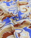 Tecido Viscose Texturizada Macro Arabescos e Folhagens Bege, Caramelo e Azul