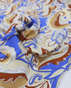 Tecido Viscose Texturizada Macro Arabescos e Folhagens Bege, Caramelo e Azul