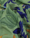 Tecido Viscose Premium Barrado Duplo Ramos em Macro Recortes tons de Azul e Verde