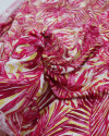 Tecido Viscose Macro Folhagem e Costela de Adão Pink, Amarelo e Branco