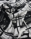 Tecido Viscose Italiano Estampa Geométrica Abstrata Preto e Offwhite