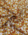 Tecido Viscose Tapete Floral Vermelho, Branco e Amarelo Mostarda