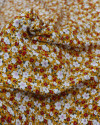 Tecido Viscose Tapete Floral Vermelho, Branco e Amarelo Mostarda