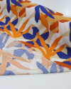 Tecido Viscose Texturizada Folhagem Abstrata Laranja, Azul e Branco