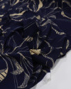 Tecido Crepe Koshibo Macro Ramos Bege e Azul Marinho Noite