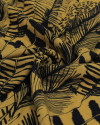 Tecido Crepe de Viscose Premium Listras em Folhagens Abstratas Preto e Amarelo Queimado