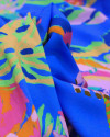 Tecido Viscose Premium Estampa Tropical Abstrata Colorido e Azul