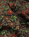 Tecido Viscose Premium Flores e Ramos Colorido e Cinza Chumbo