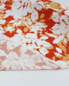 Tecido Viscose Macro Flores Branco e Tons de Laranja