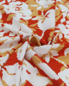 Tecido Viscose Macro Flores Branco e Tons de Laranja
