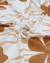 Tecido Viscose Texturizada Macro Floral Marrom e Listras Brancas Estonadas