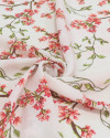 Tecido Crepe Koshibo Leve Ramos Florais Rosa e Branco (COM DETALHES)