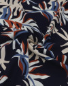 Tecido Viscose Macro Folhagem Marrom, Creme e Tons de Azul (COM DETALHES)