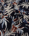 Tecido Viscose Macro Folhagem Marrom, Creme e Tons de Azul (COM DETALHES)