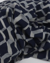 Tecido Viscose Italiano Geométrico 3D Cinza e Azul Marinho (COM DETALHES)