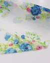 Tecido Crepe Chiffon Macro Buquê Floral Colorido e Branco (COM DETALHES)