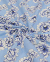 Tecido Tricoline Italiano Flor de Lótus Branco e Tons de Azul (COM DETALHES)