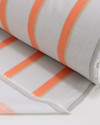Tecido Linho Misto Estampado Listras Duplas Nude, Coral e Cinza Ártico