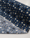 Tecido Viscose Texturizada Pontos Geométricos Offwhite, Preto e Azul Petróleo