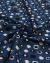 Tecido Viscose Texturizada Pontos Geométricos Offwhite, Preto e Azul Petróleo
