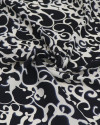 Tecido Crepe de Viscose Italiano Ondas Abstratas Preto e Creme