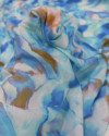 Tecido Viscose Acetinada Italiano Macro Flores Abstratas Tons de Azul