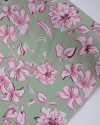Tecido Linho Misto Macro Ramos Florais Rosa e Pistache