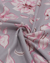 Tecido Linho Misto Macro Ramos Florais Rosa e Cinza