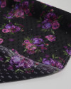 Tecido Crepe Chiffon Italiano Brocado Buquê Floral Tons de Lilás e Preto
