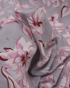 Tecido Linho Misto Macro Ramos Florais Rosa e Cinza