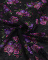 Tecido Crepe Chiffon Italiano Brocado Buquê Floral Tons de Lilás e Preto