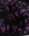 Tecido Crepe Chiffon Italiano Brocado Buquê Floral Tons de Lilás e Preto
