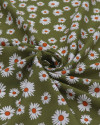 Tecido Viscose Multi Margaridas Branco e Verde Oliva