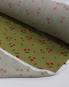 Tecido Viscose Micro Cerejas Vermelho e Verde Oliva