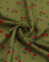 Tecido Viscose Micro Cerejas Vermelho e Verde Oliva