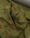 Tecido Viscose Micro Cerejas Vermelho e Verde Oliva